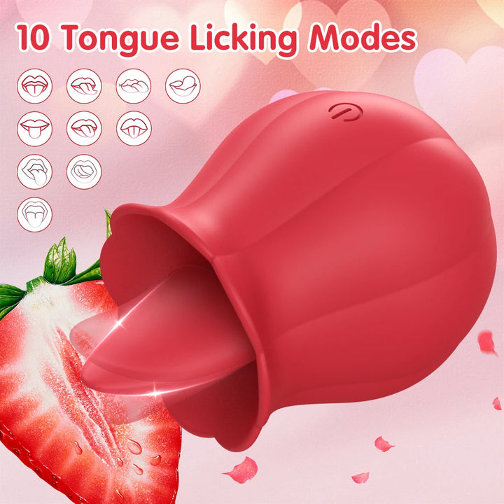 Massager Rose Licking Nipple Clitoral Stimulator Vibrating Egg Tongue Sucker Toy Adult for Women