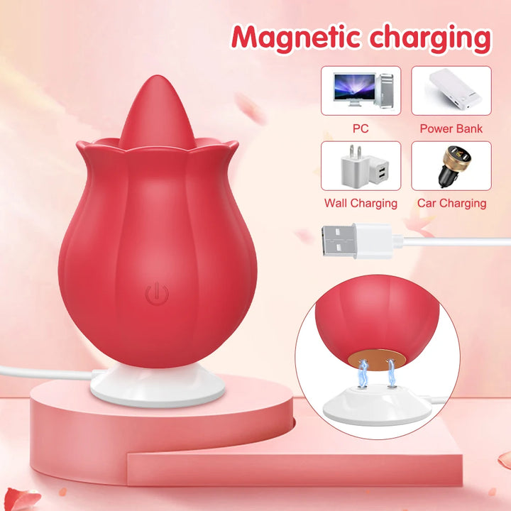 Massager Rose Licking Nipple Clitoral Stimulator Vibrating Egg Tongue Sucker Toy Adult for Women