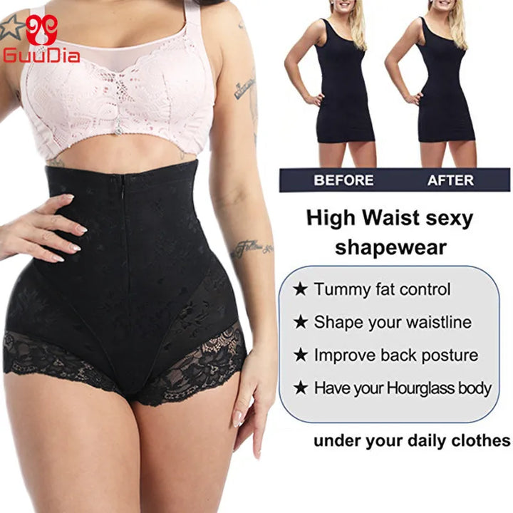 Shaper Panties Sexy Lace Shapers Body Shaper with Zipper Double Control Panties Women Shapewear Sexy Lace Waist Trainer