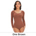 POKARLA Spandex Elastic Body Suit Shapewear Women Body Shaper Tummy Control Long Sleeve Open Crotch Round Neck Seamless Shapers